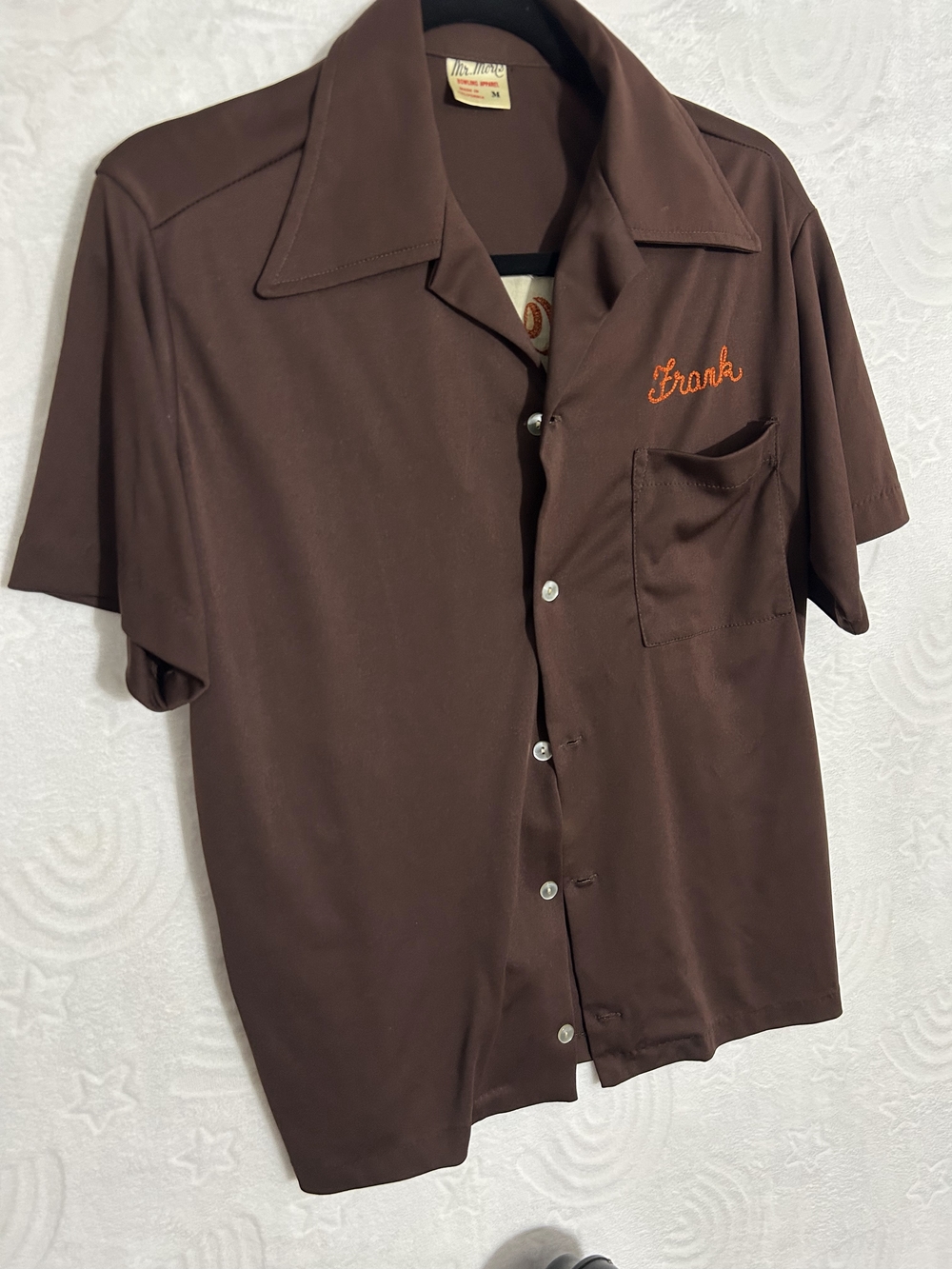 Unbranded Men's Brown Short-Sleeve Button-Up Shirt with 'Frank' Embroidery